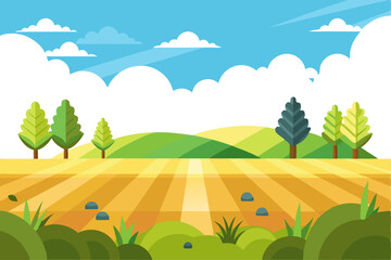 Obraz premium Sunny Day Landscape with Fields and Trees