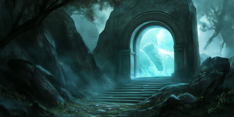 ruined entrance to nowhere background illustration - generative ai