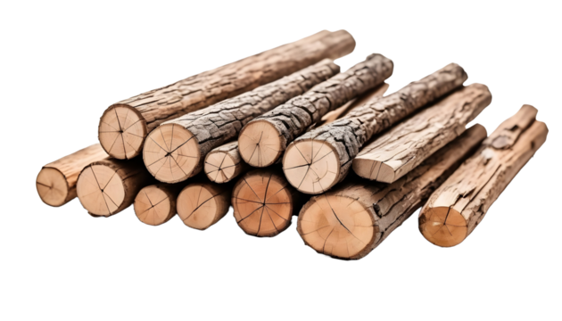 Stack of wood in transparent background with clipping path