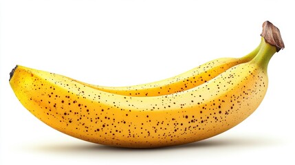 A ripe banana with spots, showcasing its texture and color.