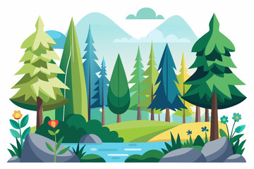 Obraz premium A Tranquil Forest Stream with Mountains in the Background