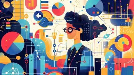 Obraz premium Abstract Business Illustration With Person And Data