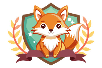Obraz premium Cute Cartoon Fox with Shield and Laurel Wreath