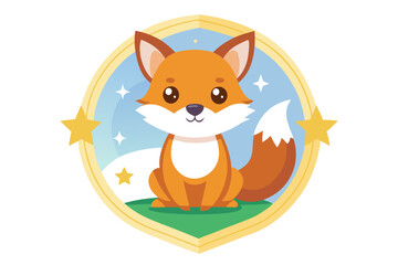 Obraz premium Cute Cartoon Fox Inside a Golden Star-Shaped Badge
