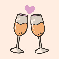 Wedding Champagne Hand Drawn Doodle Icon on a isolated white background (6)