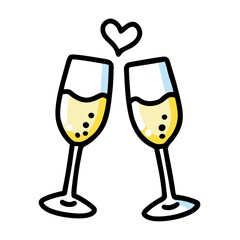 Wedding Champagne Hand Drawn Doodle Icon on a isolated white background (9)