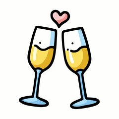 Wedding Champagne Hand Drawn Doodle Icon on a isolated white background (10)