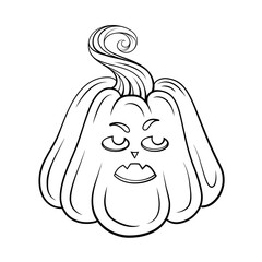 Black and white angry Halloween Pumpkin Character. Kid's coloring page.