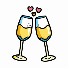 Wedding Champagne Hand Drawn Doodle Icon on a isolated white background (12)