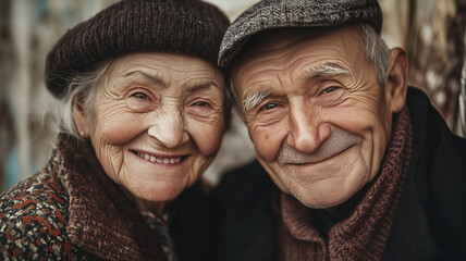 Senior couple. Old loving couple smiling warmly. Elderly woman and man, life partners, representing love and happiness in the golden years. Family, relationships and aging gracefully