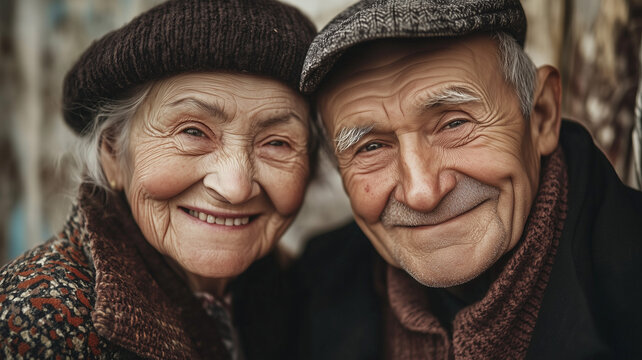 Senior couple. Old loving couple smiling warmly. Elderly woman and man, life partners, representing love and happiness in the golden years. Family, relationships and aging gracefully