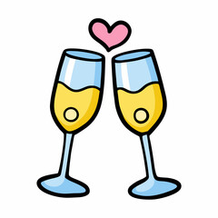 Wedding Champagne Hand Drawn Doodle Icon on a isolated white background (17)