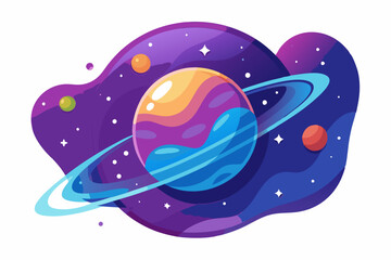 Colorful Planet with Rings in Space