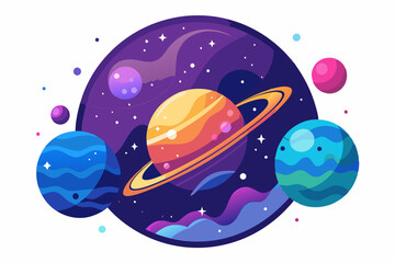 Colorful Planets and Stars in Space