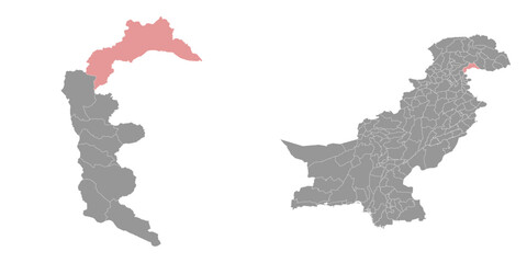 Neelum district map, administrative division of Pakistan. Vector illustration.