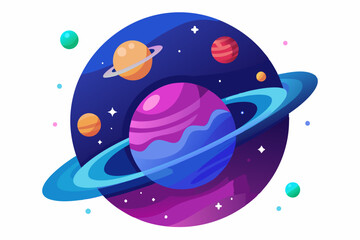 A Colorful Planet with Rings in a Starry Space