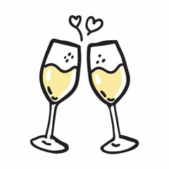 Wedding Champagne Hand Drawn Doodle Icon on a isolated white background (25)