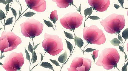 Pink Floral Seamless Pattern  Watercolor Style Delicate Flowers  Elegant Design White Background