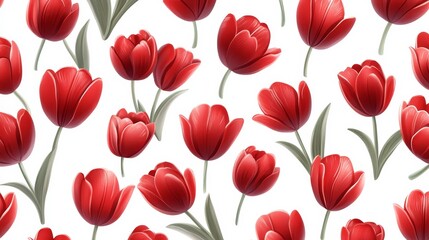 Seamless Pattern Red Tulips Floral Spring Flowers Design