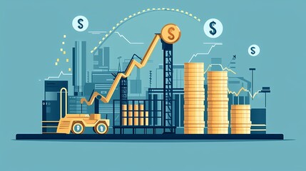 Obraz premium Forklift lifting gold coins.