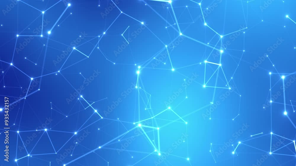 Poster Light blue bright plexus animation abstract background, consiousness web, network connection