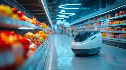 Autonomous Robot in Supermarket Aisle with Produce