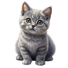 Fototapeta premium British Shorthair Kitten Sitting and Looking Adorably on White Background Ideal for Pet and Cat Illustrations
