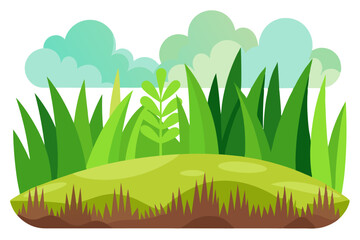 Obraz premium A Cartoon Grassy Hill with Green Blades and Clouds