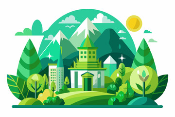 Fototapeta premium A Green City with Mountains in the Background
