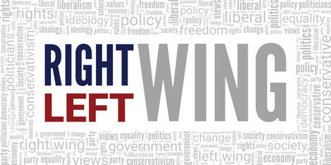 Right Wing vs Left Wing word cloud conceptual design isolated on white background.