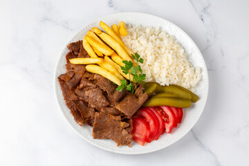 Meat doner menu, iskender menu on plate, turkish special meat doner, food, special menu (Turkish...