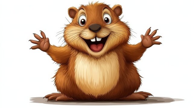 recommend clip art: Cute Cartoon Marmot Waving Hello Isolated on White Background