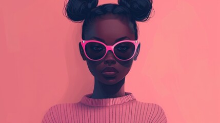 A black woman wearing sunglasses and a pink sweater, featured on dribble, funk art