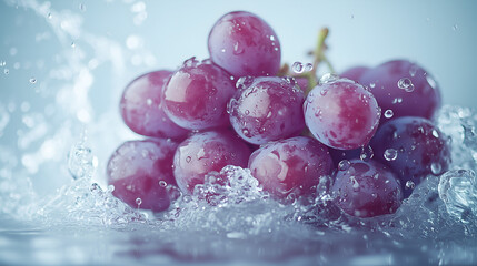 Fresh Red Grapes Splashing in Water for a Refreshing Wash - The juicy grapes glisten with moisture, emphasizing their freshness and inviting appearance.