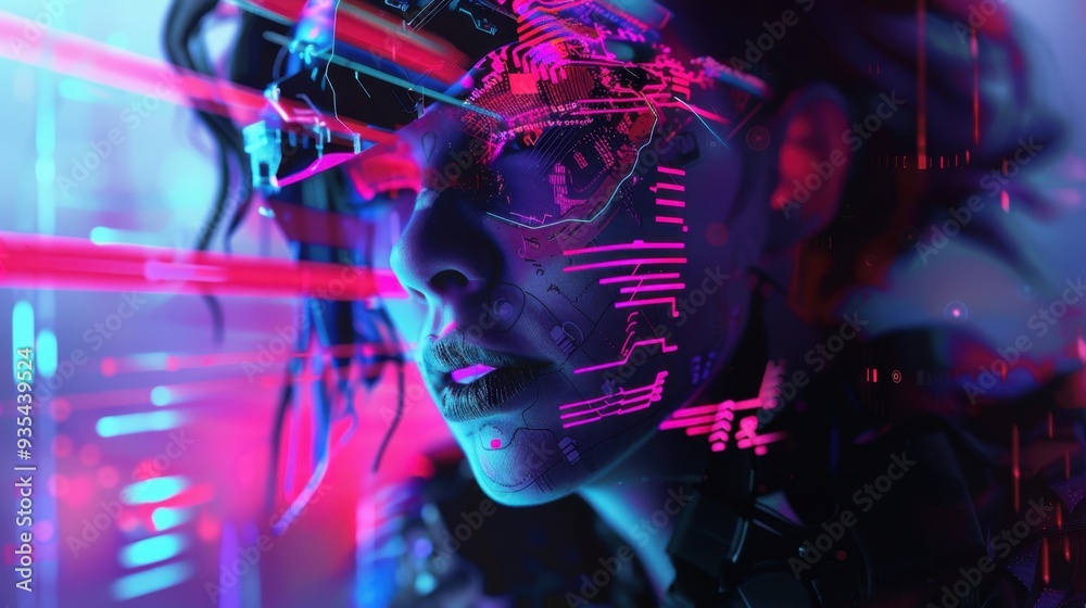 Poster a digital artist interacting with an ai, using voice commands to generate and refine a piece of digi