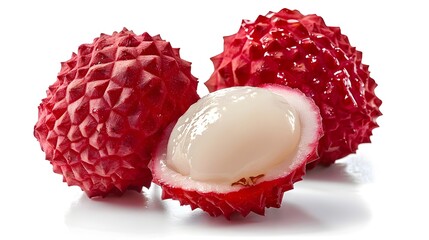 Close up of a Vibrant and Juicy Sliced Lychee Against a White Background