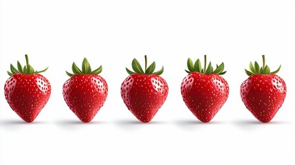 Five Fresh Red Strawberries Isolated on White Background