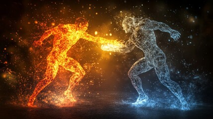 Fototapeta premium Featuring blue, orange, and sparkly flames for dynamic versus neutral settings