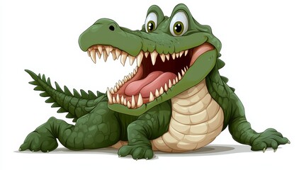 Fototapeta premium Funny Cartoon Alligator or Crocodile with Open Mouth and Big Teeth