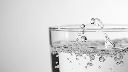 Close-up 3D image of water droplets evaporating from the surface of a glass of water, dissolving into the air against a clean white background.