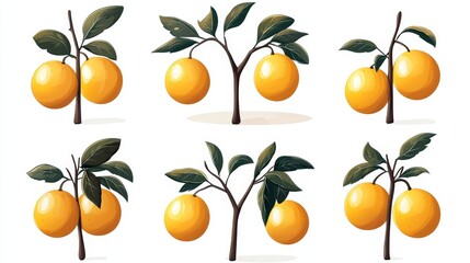 Orange Tree with Fruits  Set of Illustrations  Cartoon Style