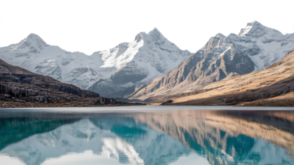 Beautiful mountain range with a large body of water in the foreground isolated on transparent background