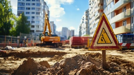 Obraz premium Construction Site with Warning Sign