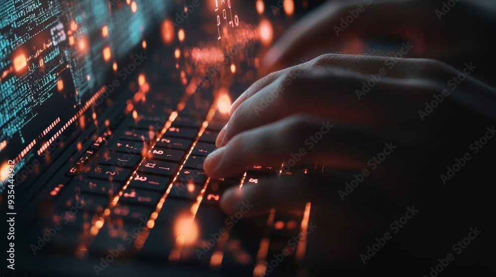 Poster an image of a software engineer working on a laptop with a circuit board.