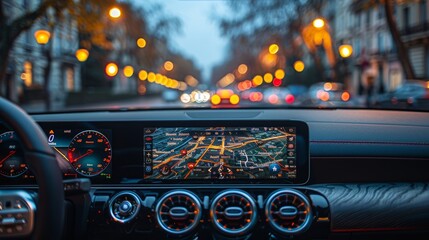 Modern car interior with advanced multimedia touchscreen system