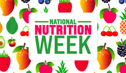National Nutrition Week is observed every year in September. Holiday concept. Template for background, banner, card, poster, placard, design template with unique shapes with standard color.