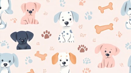 Cute Dog Pattern, Seamless Repeating Design For Fabric Or Wallpaper.