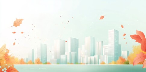 Fototapeta premium Abstract smart city background with buildings, technology, and nature elements.