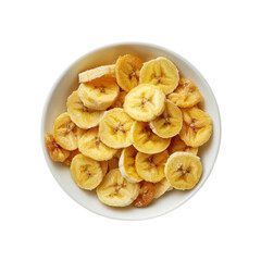 Close-Up of a White Bowl Filled with Banana Chips Isolated on transparent background
