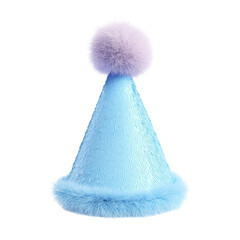 Fluffy Light Blue Party Hat with Lilac Pom-Pom On Top, Celebratory Atmosphere